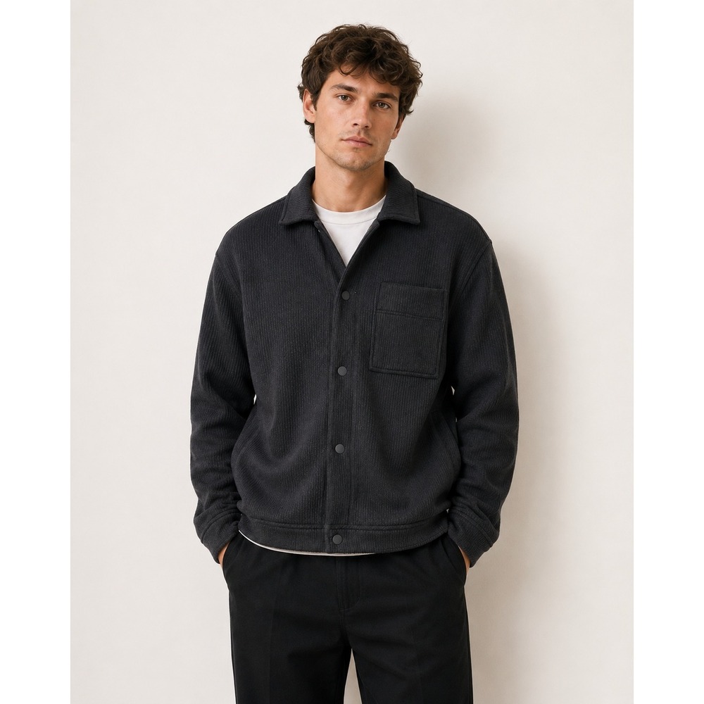Mode Of One Mens Jet Grey Knit Shirt Jacket M Snap Front Textured ‎ NWT